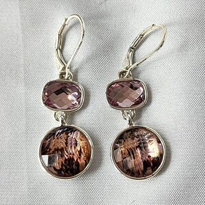 Napier Vintage Earrings‎ Purple Faceted Stones Silver Tone Round Square Costume